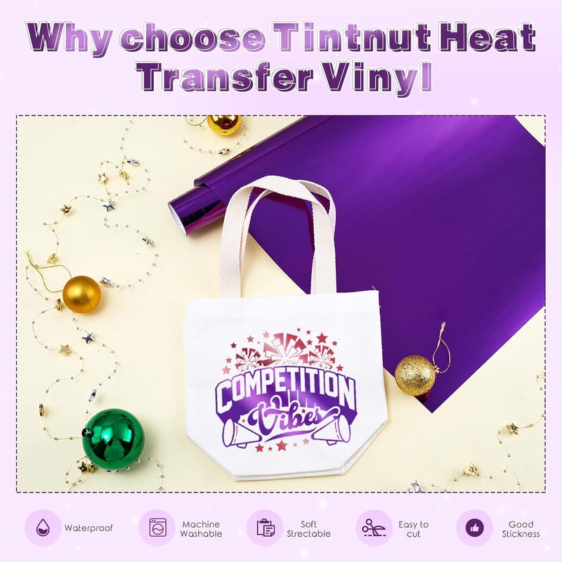 Tintnut Metallic Heat Transfer Vinyl Roll Dark Purple Chrome HTV - 12"x 6 ft Foil Holographic Iron On Vinyl for DIY T-Shirts Handbags Hats Crafts - Image 3